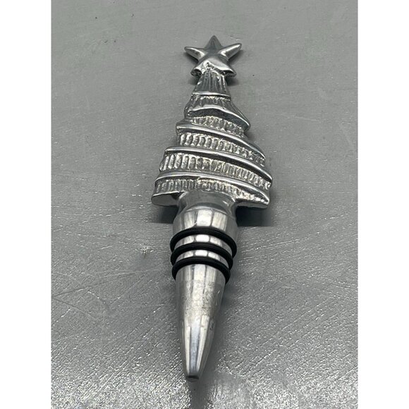 set of 2 silver metal wine corks shaped like Christmas trees with star on top 6" - Picture 3 of 6